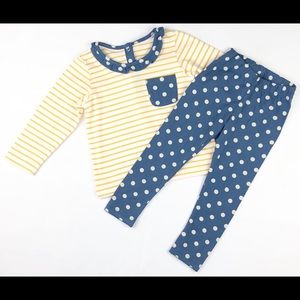 Yellow Stripped Top and Polka Dots Legging Set